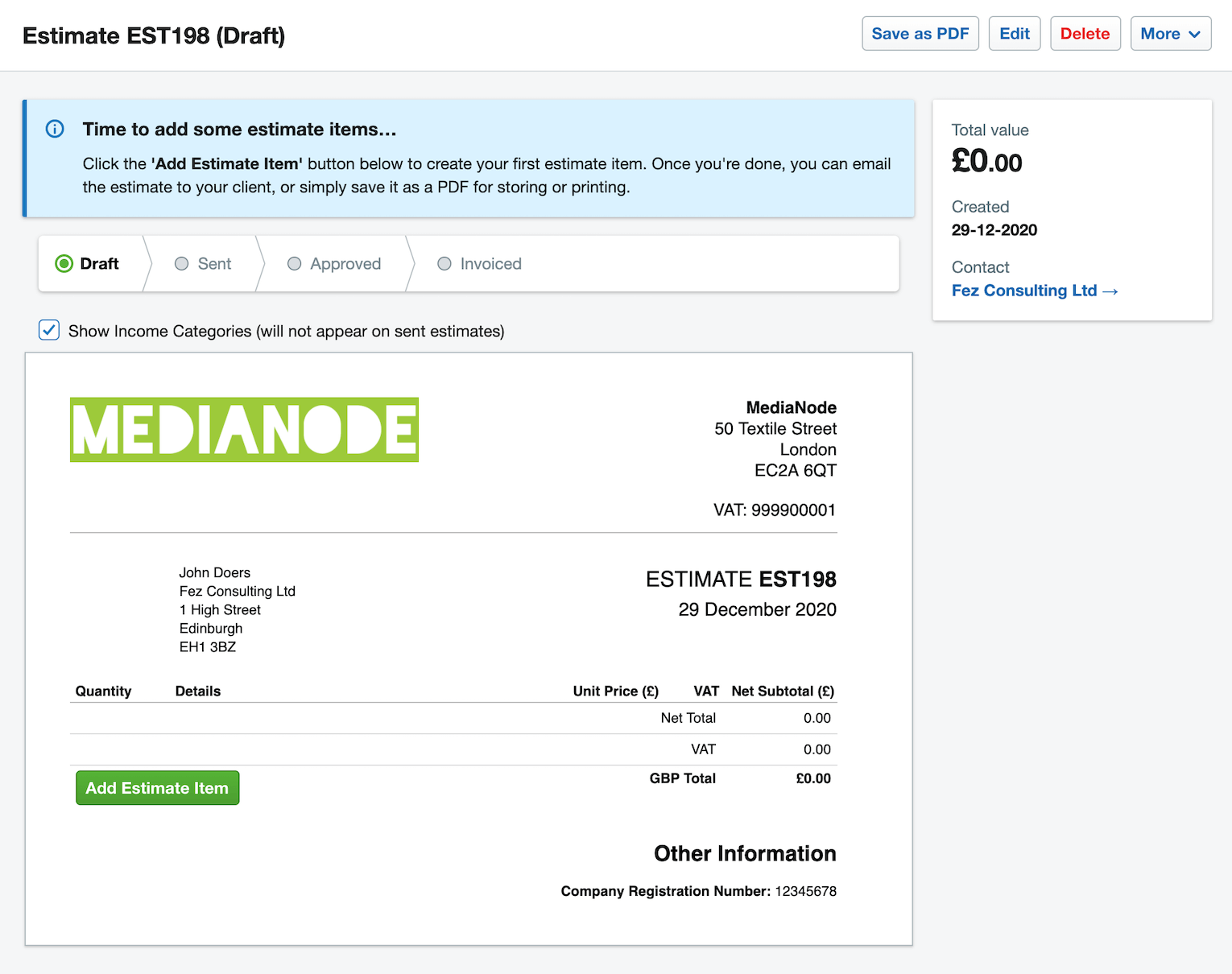 FreeAgent Estimates