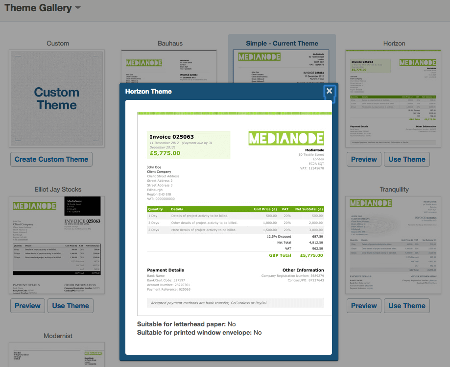FreeAgent Invoice Templates