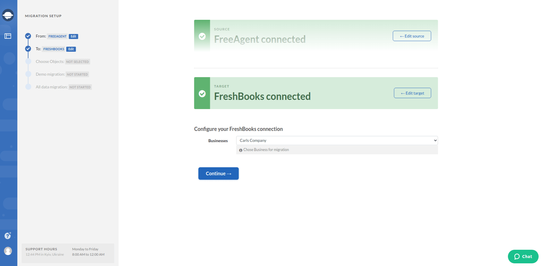 FreeAgent Export Configure Connection