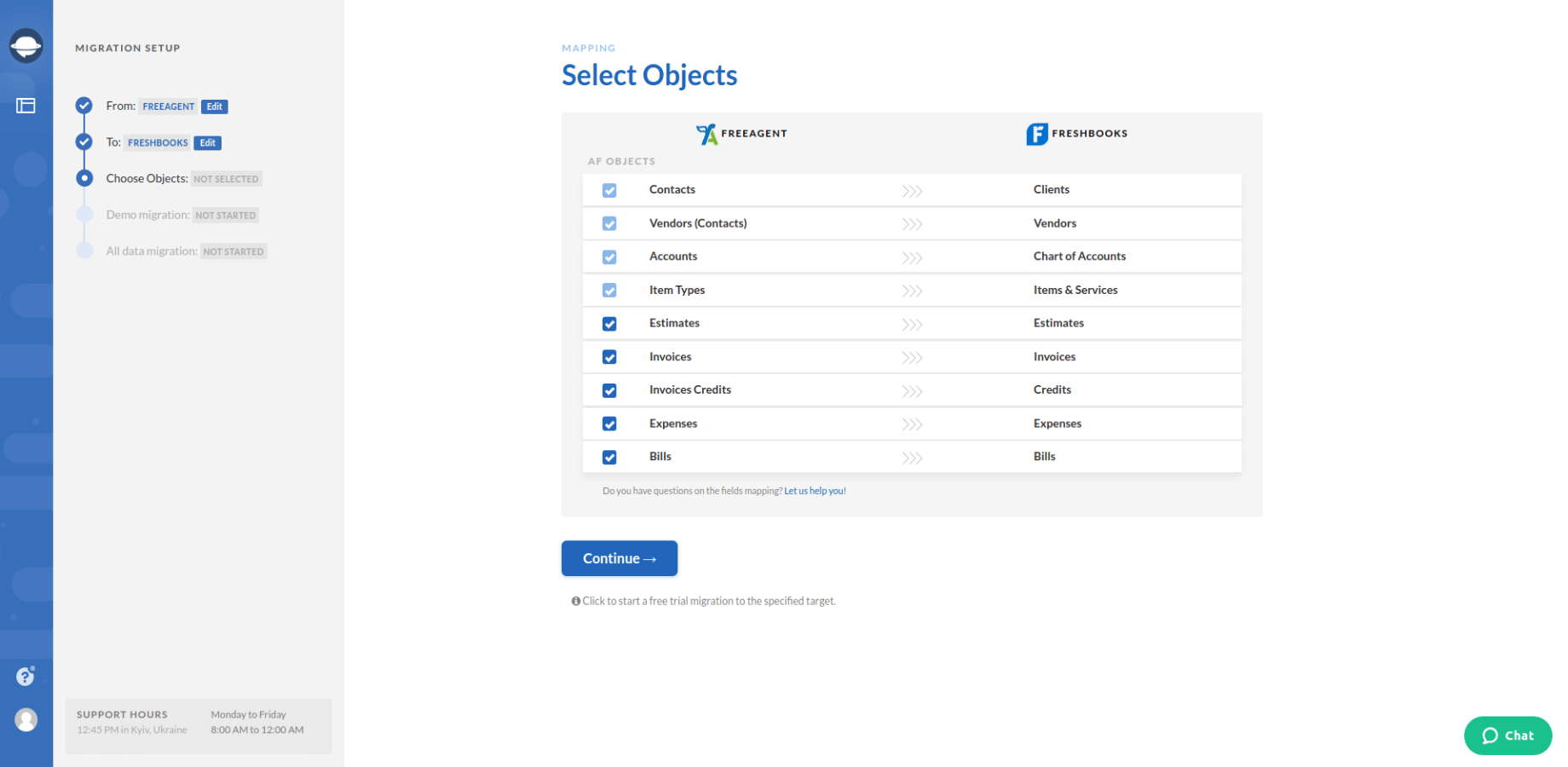 FreeAgent Export Select Objects