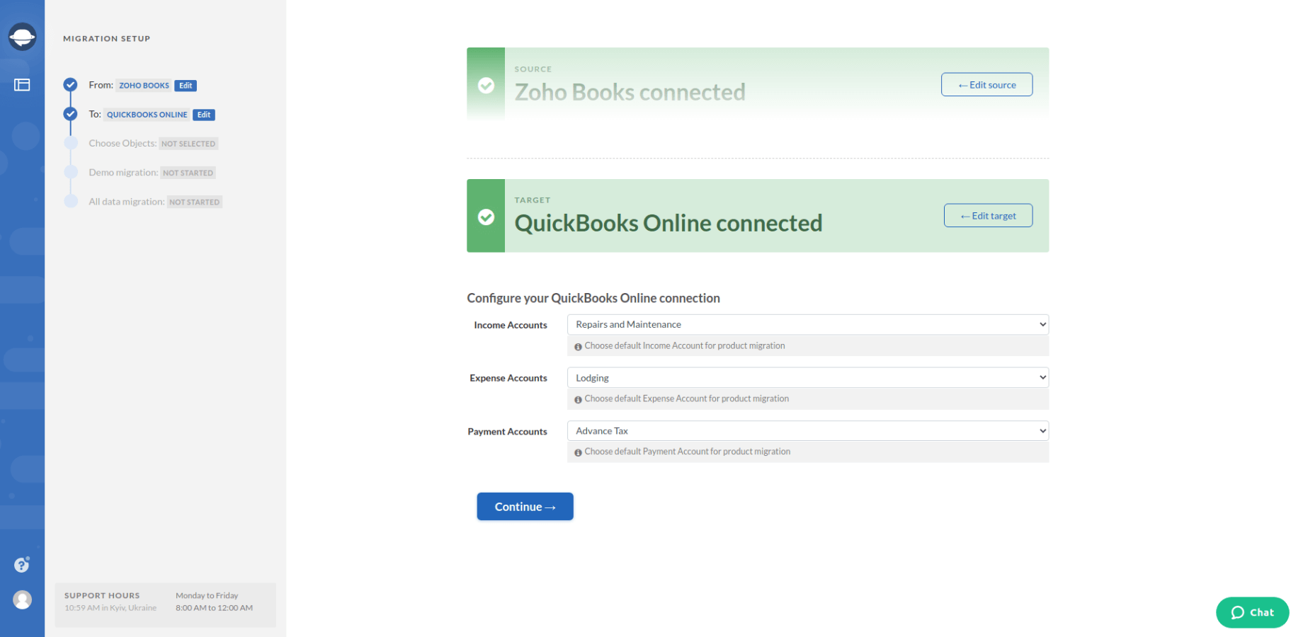 Zoho Books Export Target Connection