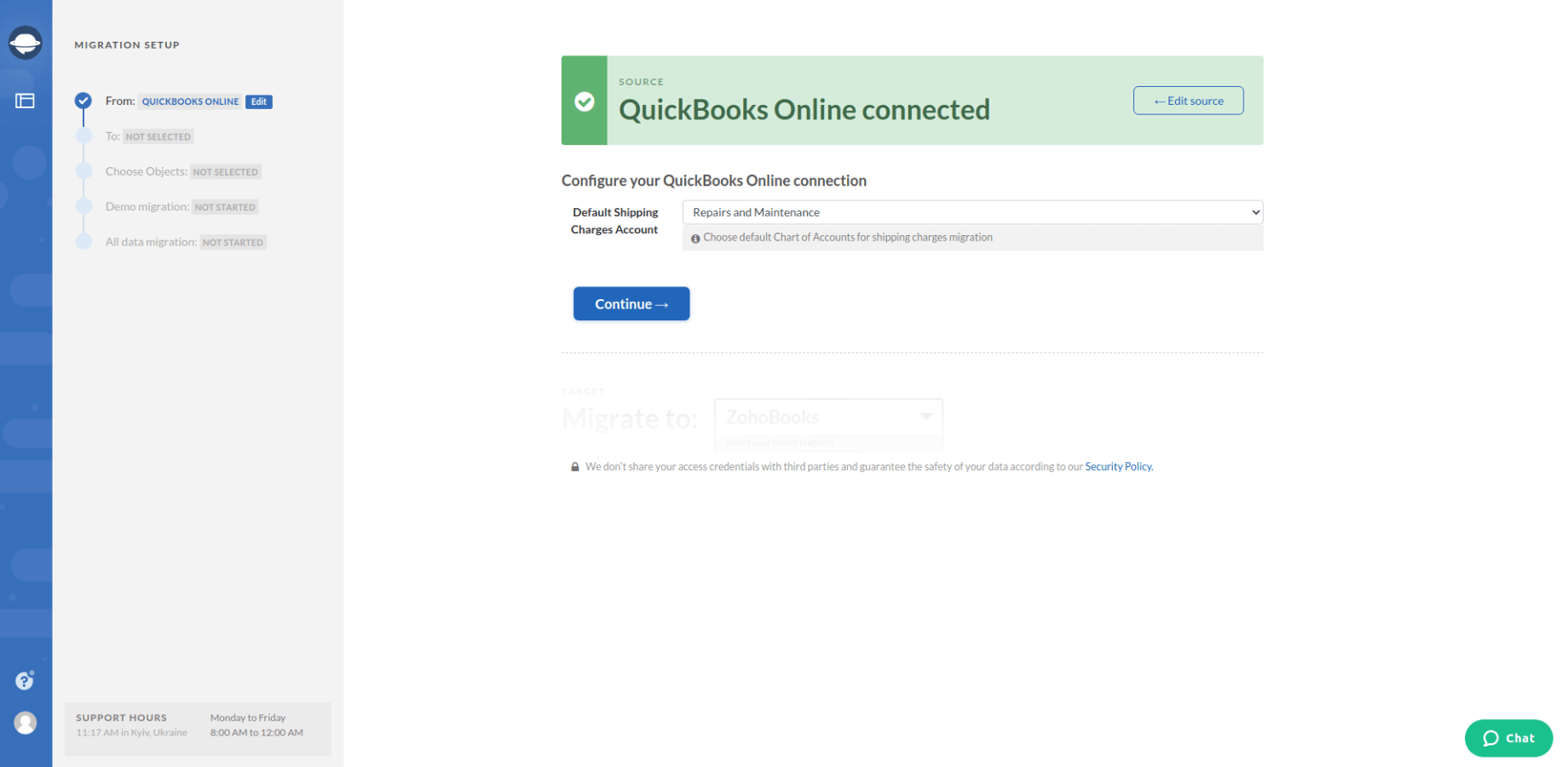 Zoho Books Migration Source Connection