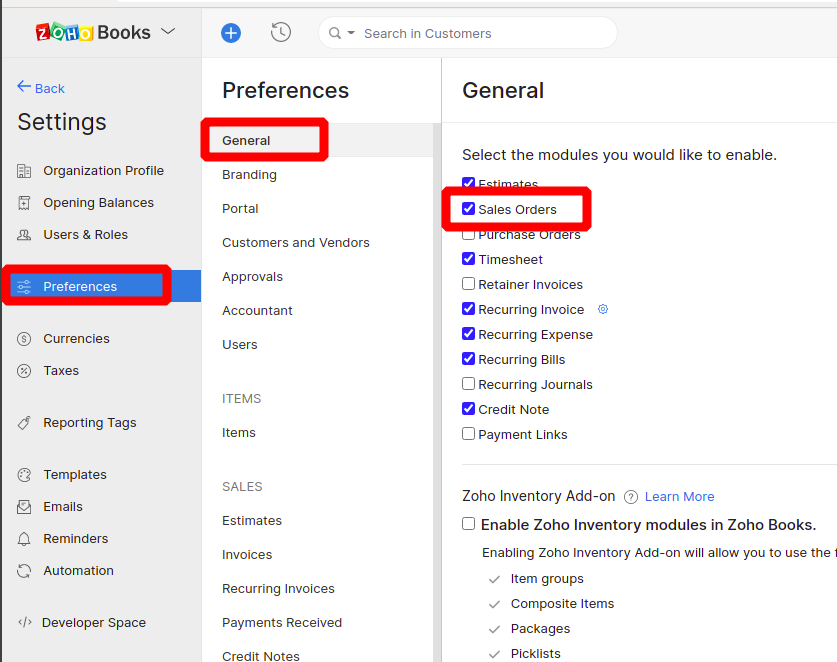Zoho Books Sales Module