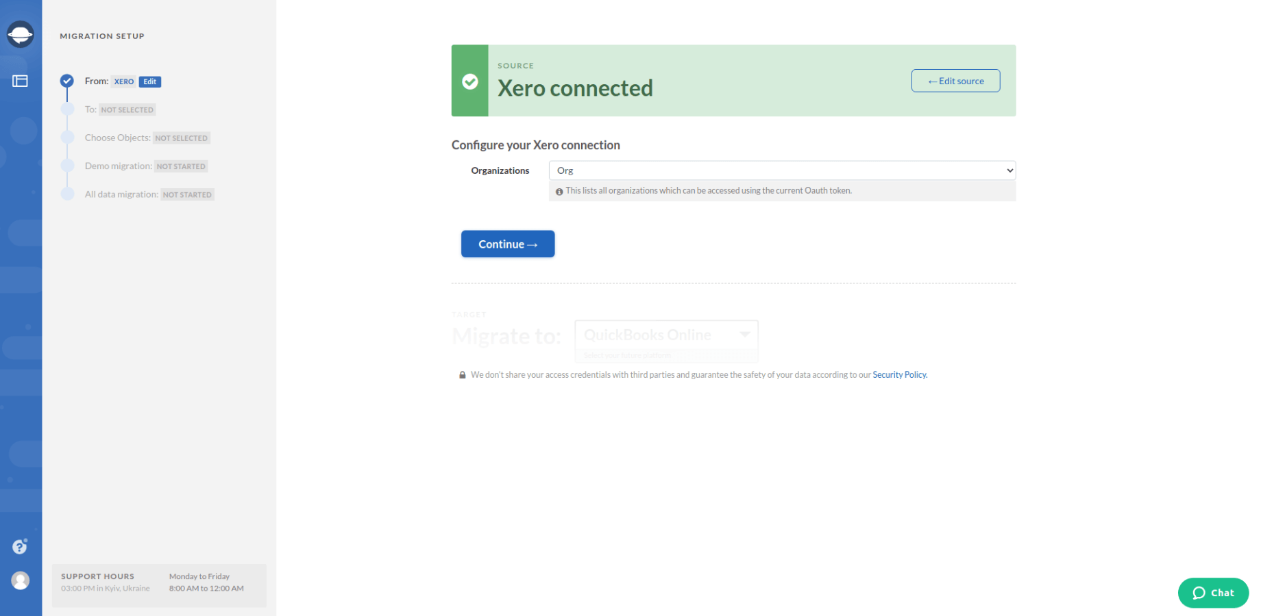 Xero Export Source Configuration