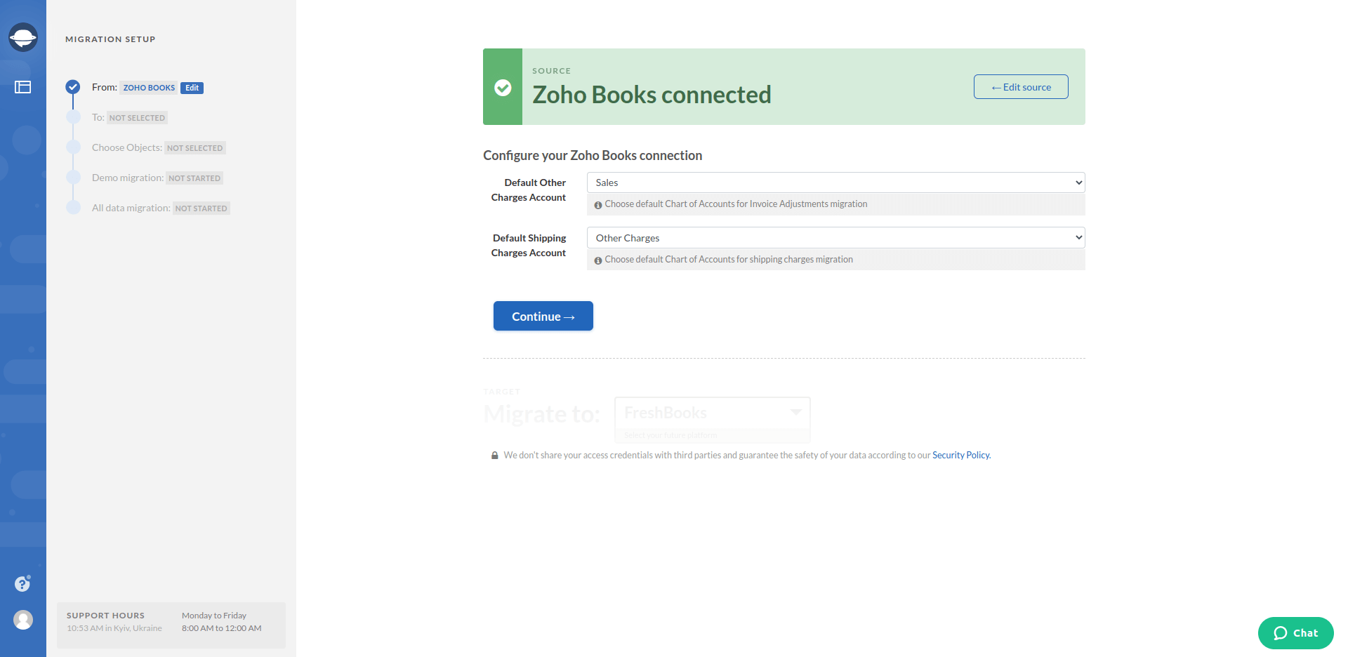 FreshBooks Import Source Configuration