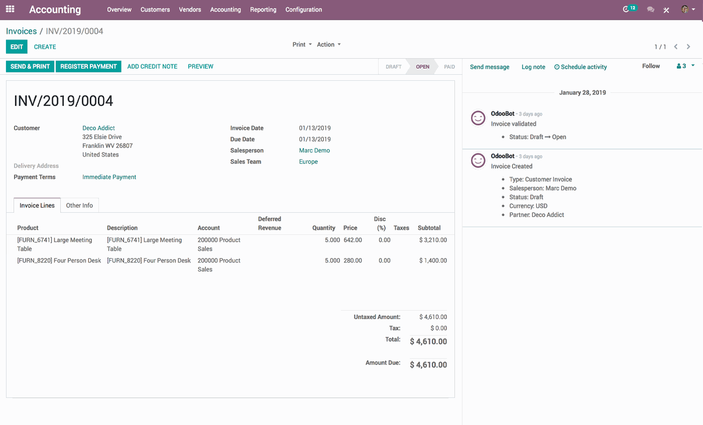 Invoicing Odoo Accounting