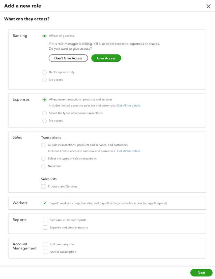 QuickBooks Online Custom Roles