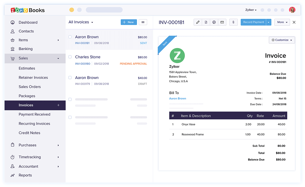 Zoho Books Alternatives Invoices