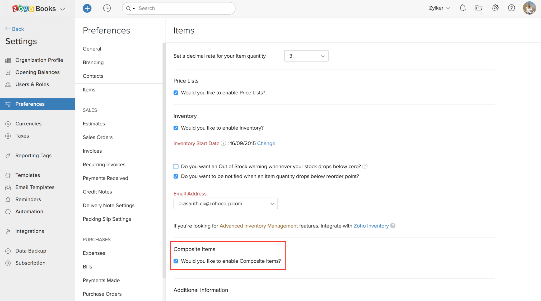 Zoho Books Inventory Management