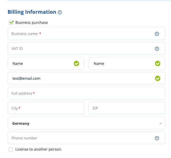 PayPro Billing Page - VAT ID