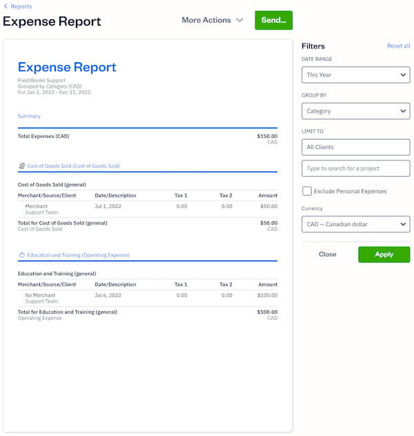 Expense Report FreshBooks