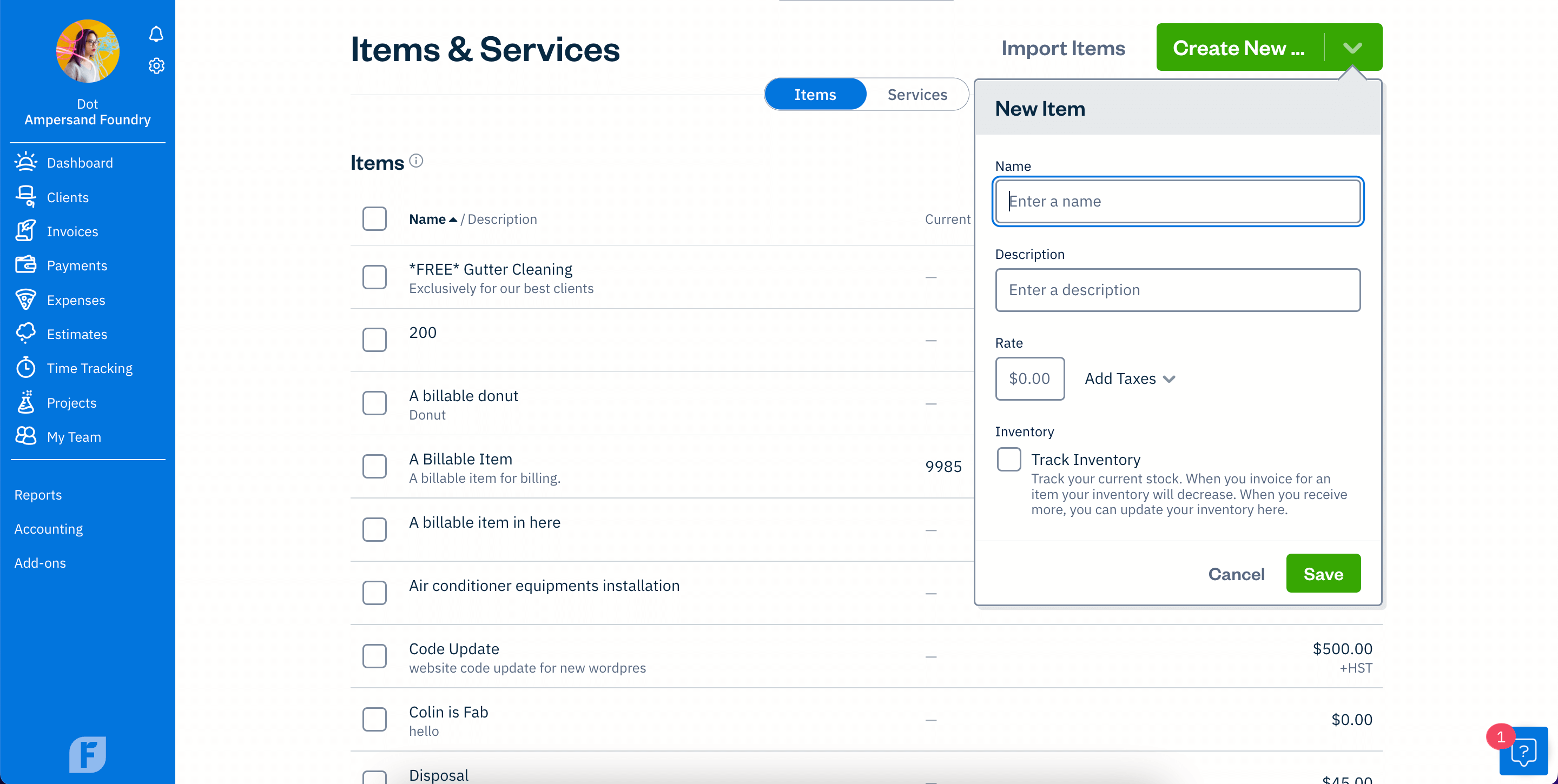 Inventory Tracking FreshBooks