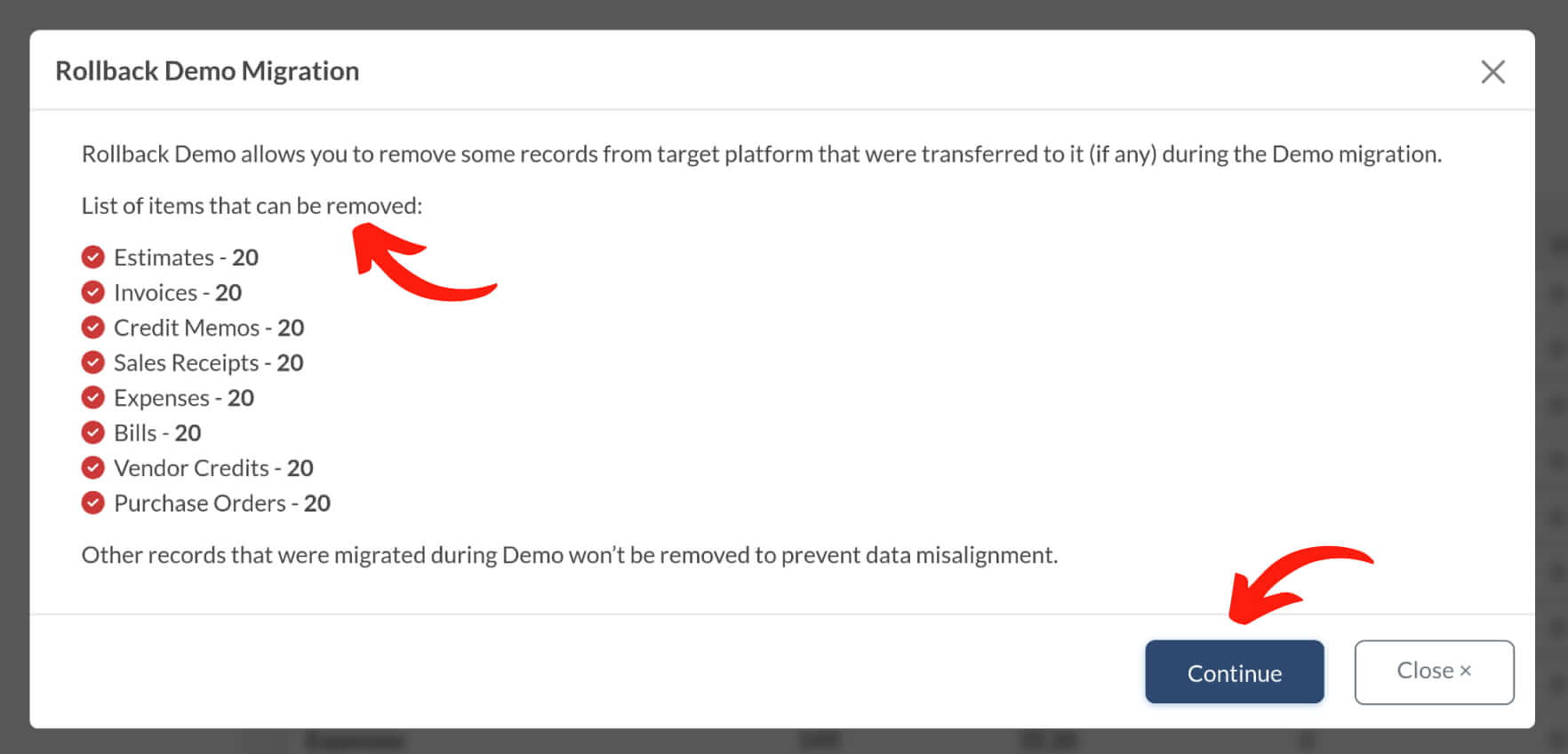 Rollback Demo - Accounting Data Migration Wizard